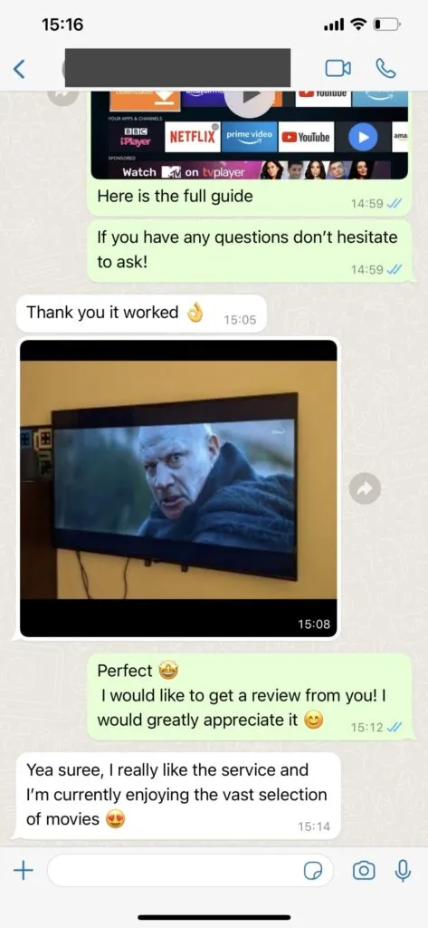 Customer WhatsApp communication: activation confirmation