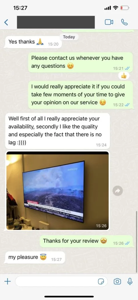 Customer WhatsApp feedback highlighting satisfaction
