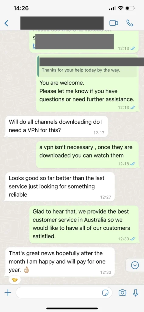 Subscription renewal confirmed via WhatsApp.